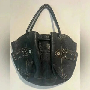 COLE HAAN Village F05 Black Leather Shoulder Bag Purse Silver Hardware Hobo